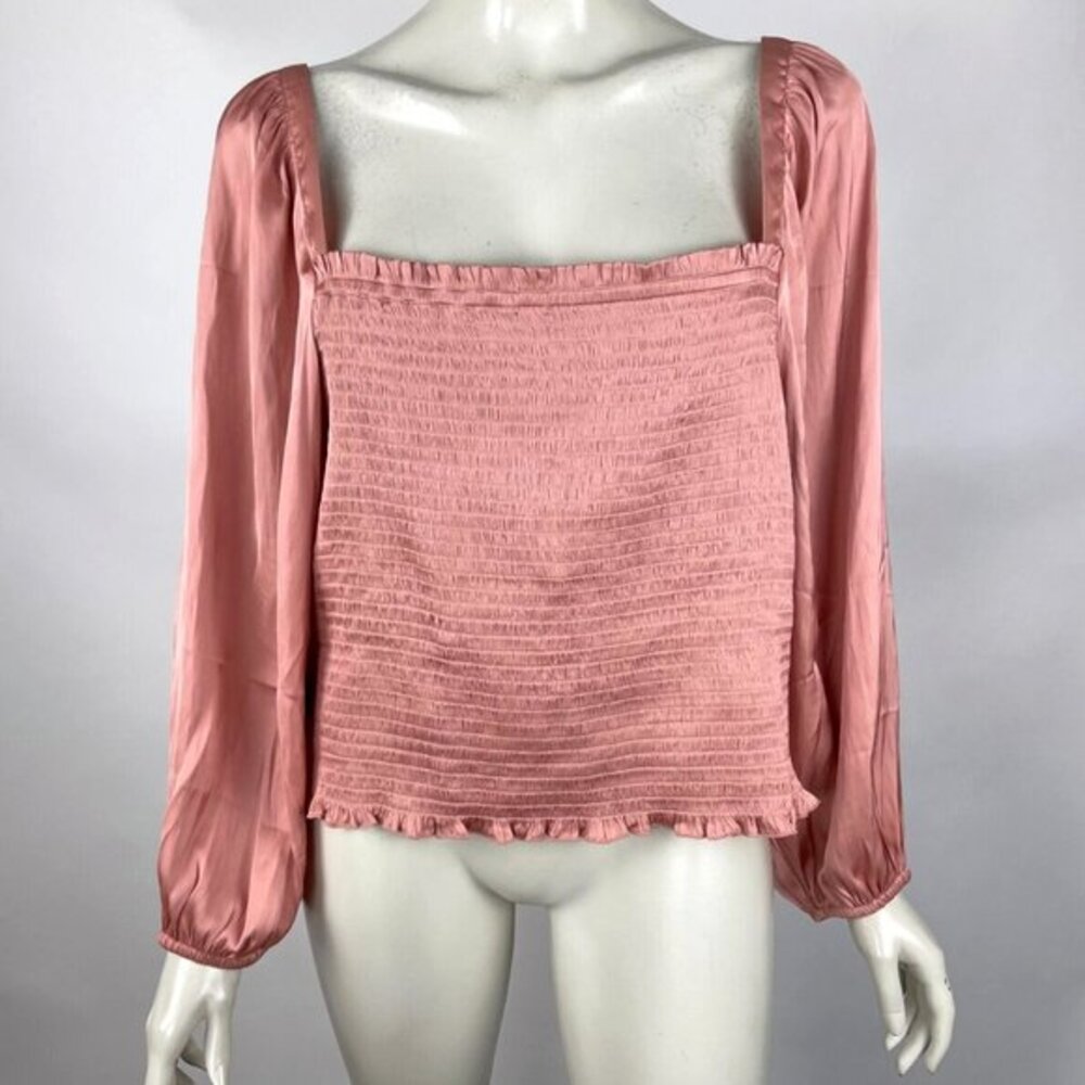 J‎ Crew Squareneck Smocked Featherweight Satin Crop Top Women 2X NWT BD635